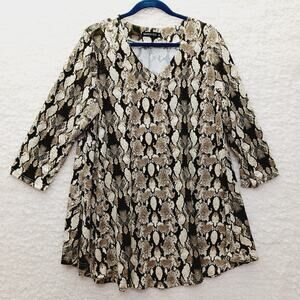 Blouse Tunic Dress Snake Print Brown Mob Wife Glam Bold Reptile Animal Size 2X